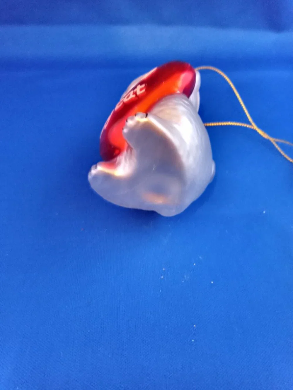 Glass Christmas ornament I LOve My Cat white cat with heart